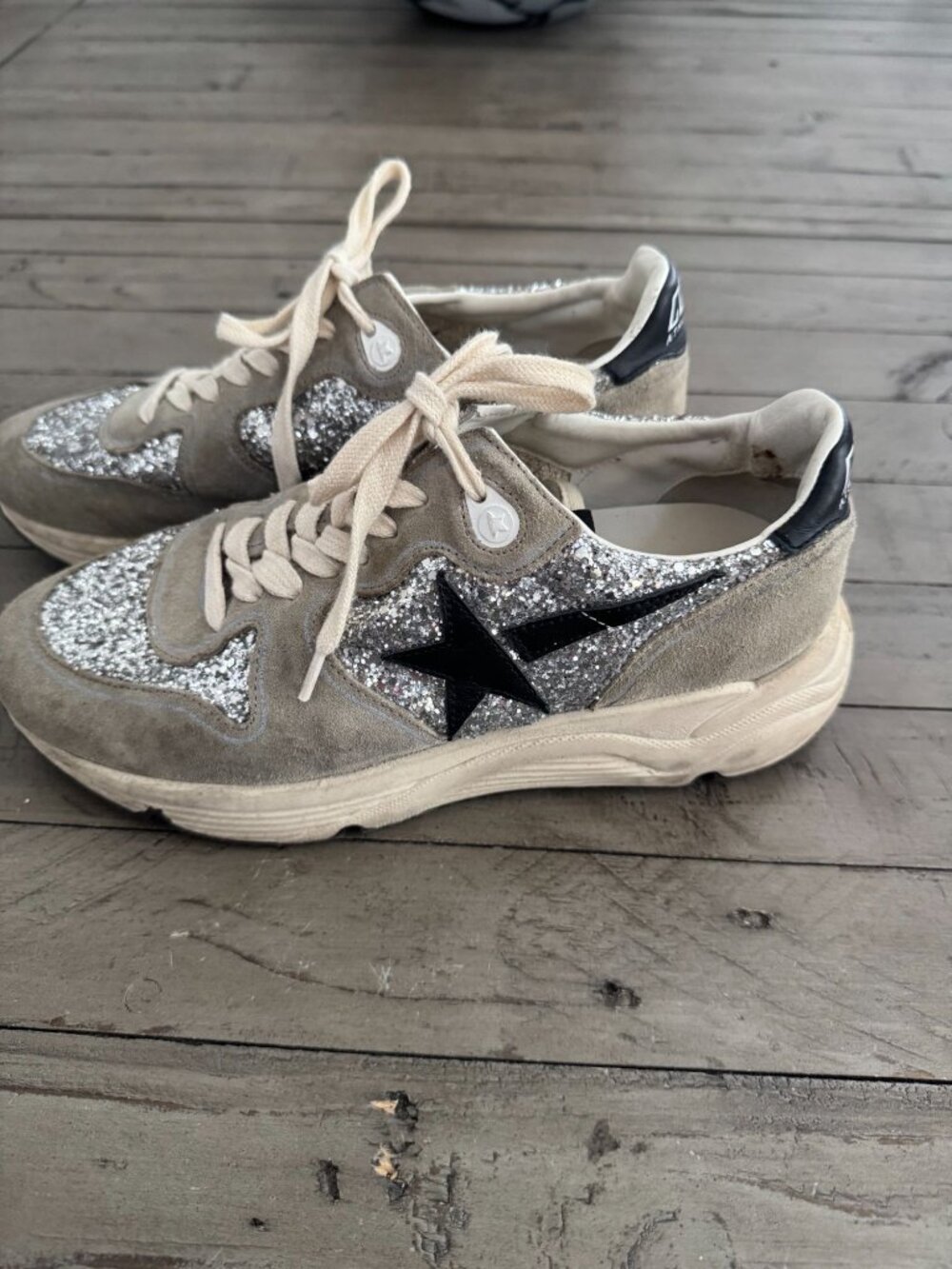 Golden Goose Running Sole Sneaker in Silver Glitter and Dove Gray Suede 39 - Picture 6 of 11